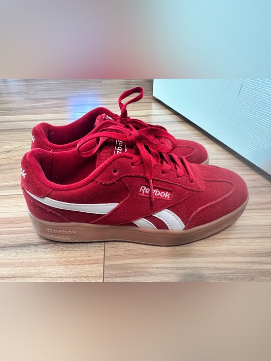 Reebok Shoes - Reebok Red Suede Sneakers with White Logo Stripe womens 8 very gently used